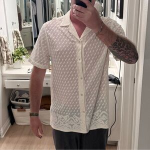 Express Men's Short-Sleeve Sheer Button-Down Shirt - off white large tall